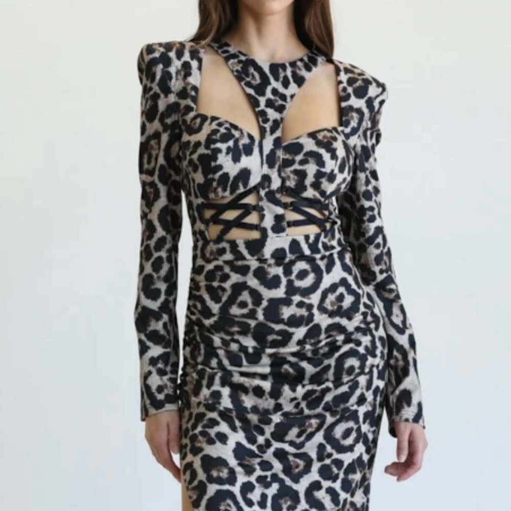 Leopard print maxi dress with cutouts